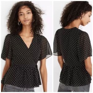 Madewell black polka dot wrap tie shirt, size XL